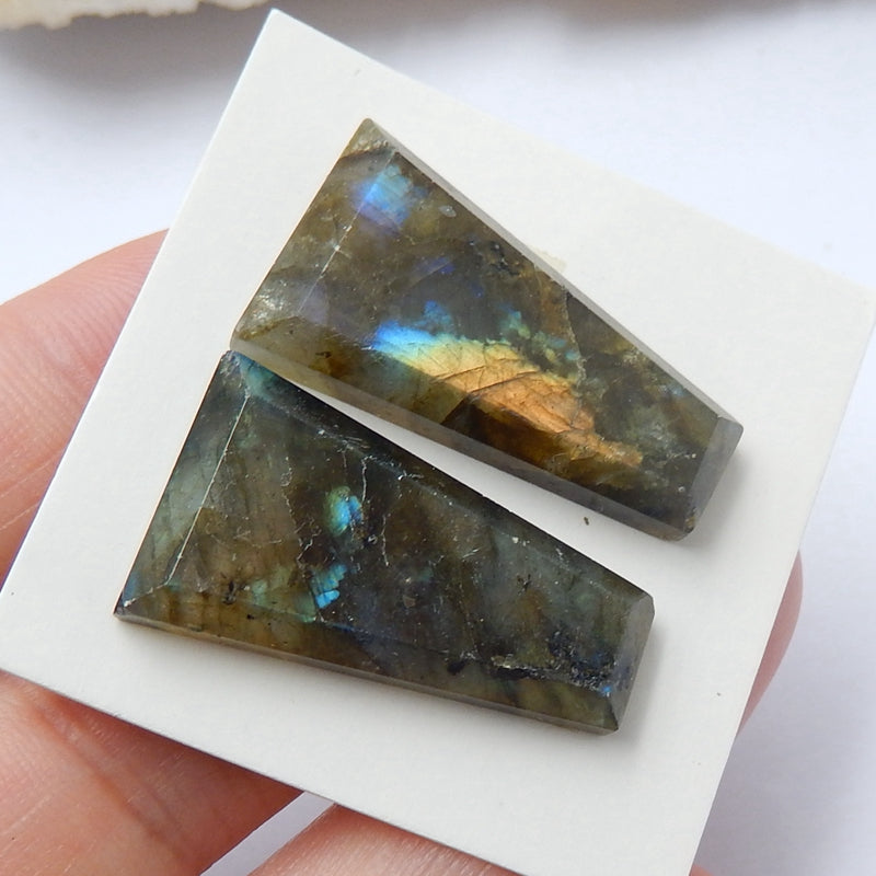 Natural Labradorite Gemstone Cabochon Pair, 26x14x5mm, 7.1g - MyGemGarden