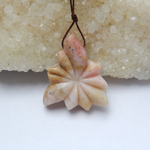 Handmade Pink Opal Carved Pendant Bead, 29x25x6mm, 5.9g - MyGemGarden