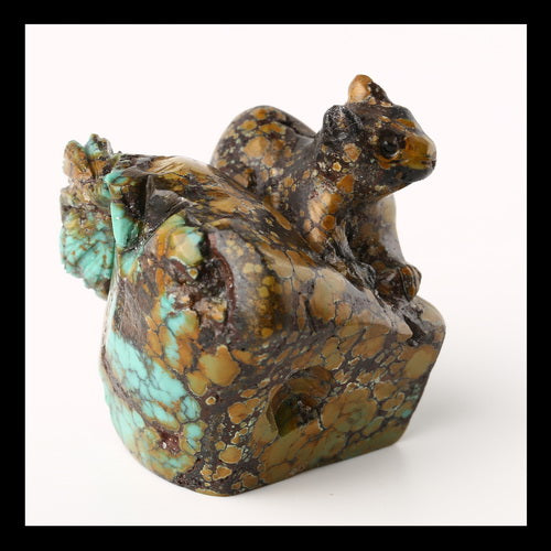 Turquoise Gemstone Squirrel Carved Ornament, 33x33x35mm, 40g - MyGemGarden
