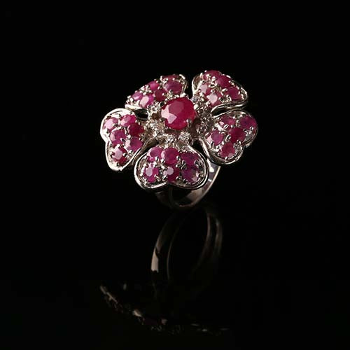Natural Ruby Flower Ring,925 Sterling Silver