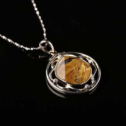 Natural Gold Rutilated Quartz Pendant,925 Sterling Silver