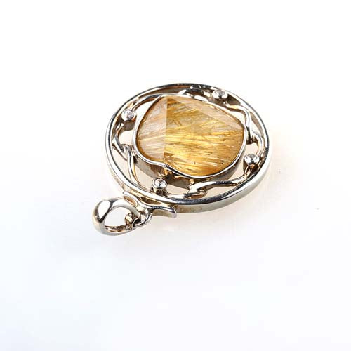 Natural Gold Rutilated Quartz Pendant,925 Sterling Silver