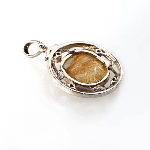 Natural Gold Rutilated Quartz Pendant,925 Sterling Silver