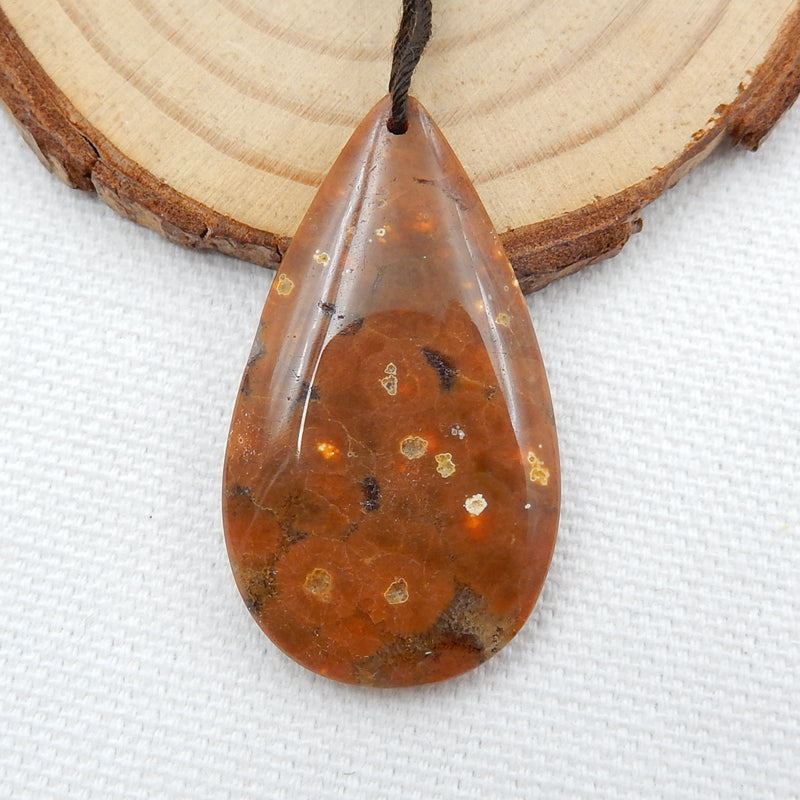 Natural Ocean Jasper Drilled Teardrop Gemstone Pendant Bead, 37x22x6mm, 6.6g - MyGemGarden