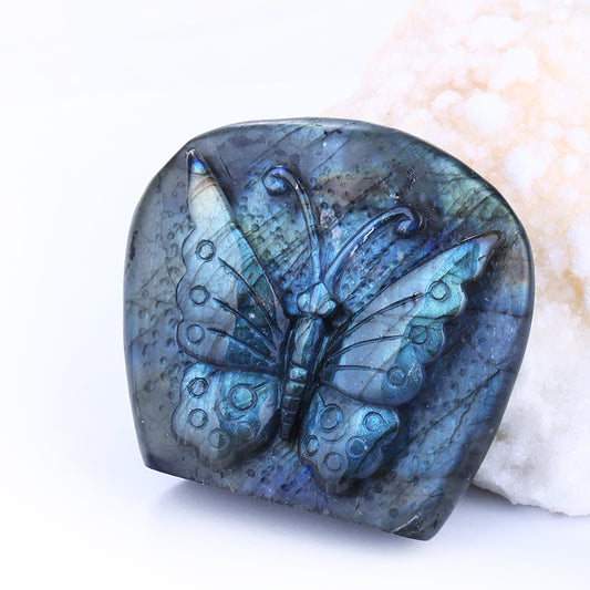 Top Quality Shimmer Labradorite Hand Carved Butterfly Gemstone for Decration, 60x55x22mm, 109.4g - MyGemGarden