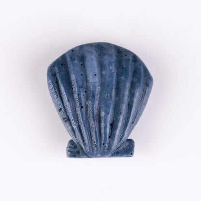 Blue Coral Carved Shell Gemstone Cabochon, 28x26x11mm, 10.1g - MyGemGarden