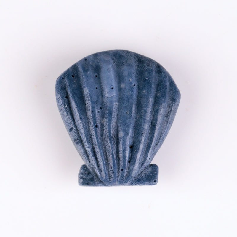 Blue Coral Carved Shell Gemstone Cabochon, 28x26x11mm, 10.1g - MyGemGarden