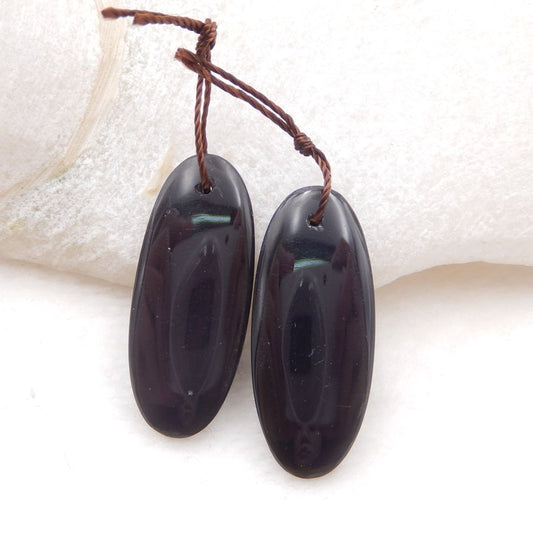 Paire de boucles d'oreilles ovales en obsidienne, pierre pour la fabrication de boucles d'oreilles, 29x12x4mm, 4.26g