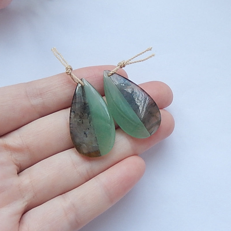 Labradorite And Green Aventurine Glued Gemstone Earrings Pair 34x18x4mm,8.3g - MyGemGarden
