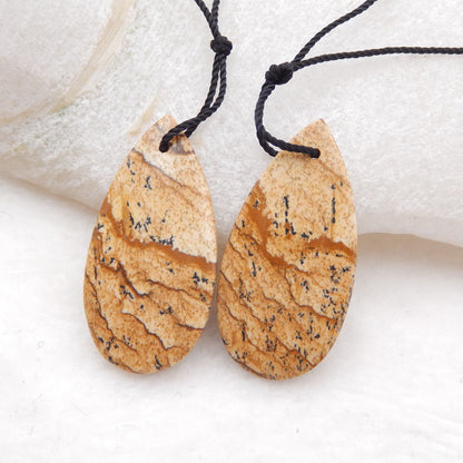 Natural Picture Jasper Earring Beads 30x15X3mm, 5.5g