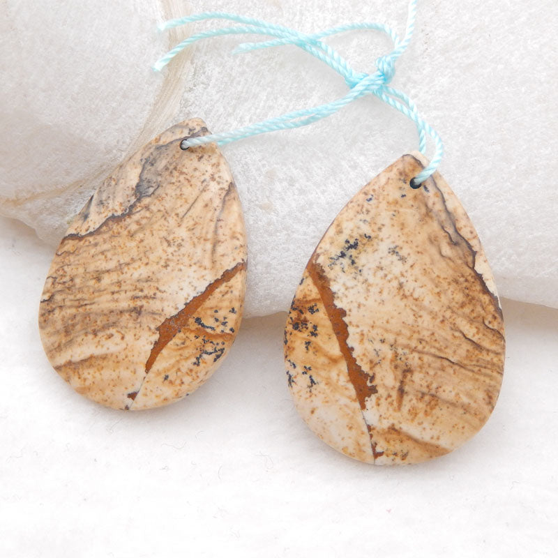 Natural Picture Jasper Earring Beads 33x23x4mm, 10.3g