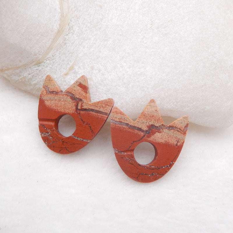 Paire de boucles d'oreilles en jaspe de rivière rouge naturel, pierre pour la fabrication de boucles d'oreilles, 25x24x3mm, 5.13g