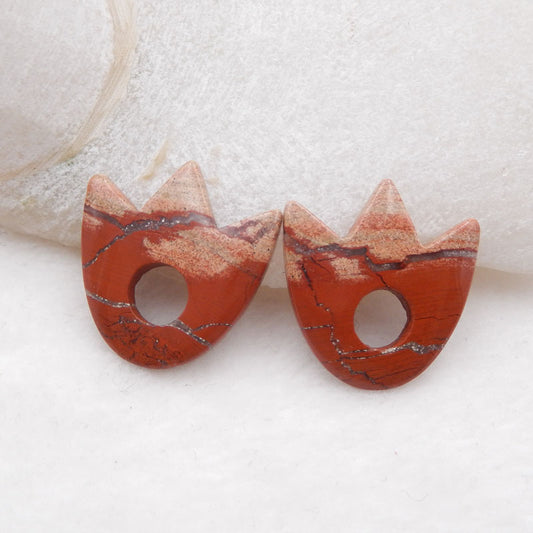 Natural Red River Jasper Earring Beads 25x24x3mm, 5.1g
