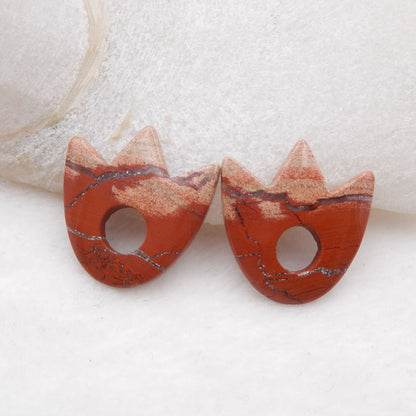 天然红河碧玉耳环一对，用于制作耳环的石头，25x24x3 毫米，5.13 克