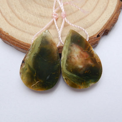 Natural  Bamboo Agate Teardrop Earrings Pair, stone for Earrings making, 25x16x4mm, 5.7g - MyGemGarden