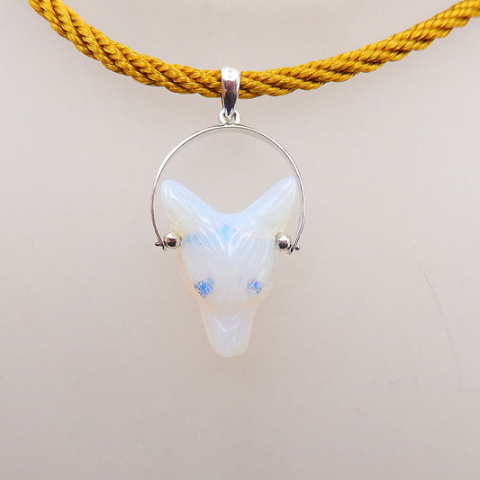 Opalite Carved wolf head Pendant with 925 Sterling Silver 21x12x9mm, 4.2g