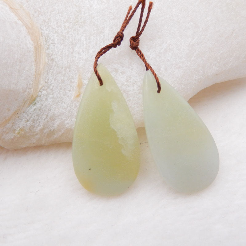 Boucles d'oreilles Teardrop Nephrite Jade Stone Pair, pierre pour la fabrication de boucles d'oreilles, 30x15x4mm, 5.1g