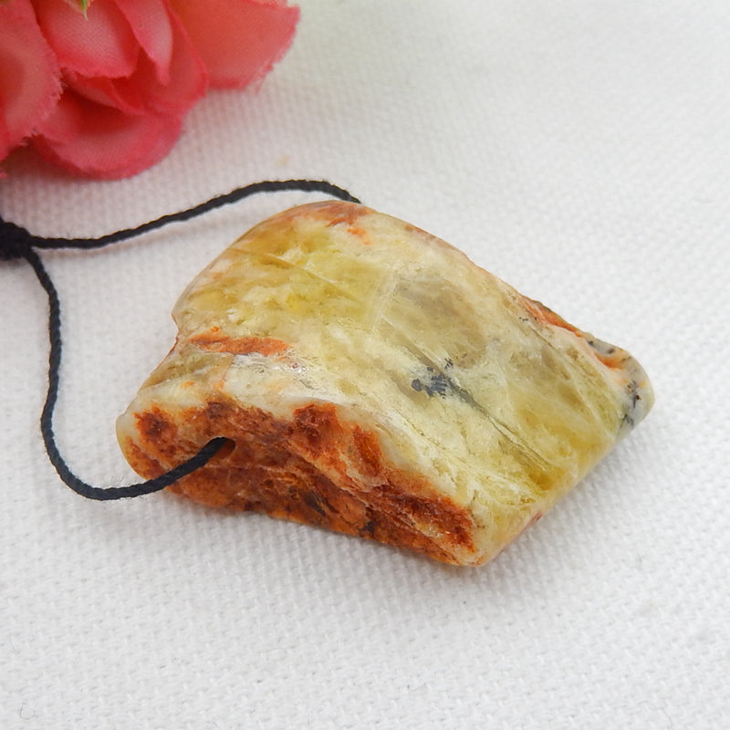 New, Natural Yellow Opal Gemstone Pendant Bead, Gorgeous Pendant, 34x30x14mm, 16.8g - MyGemGarden