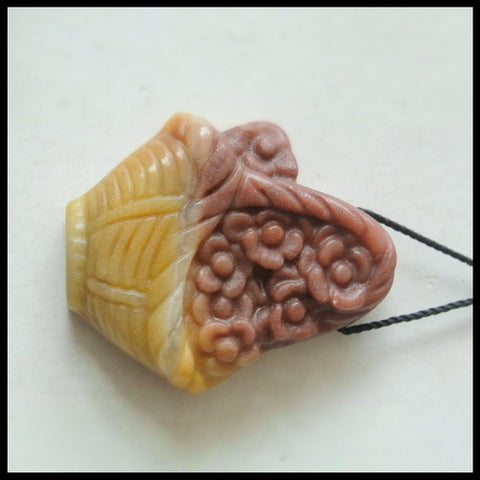 Carved Mookaite Flower Gemstone Pendant Bead, 31x26x10mm, 11g - MyGemGarden