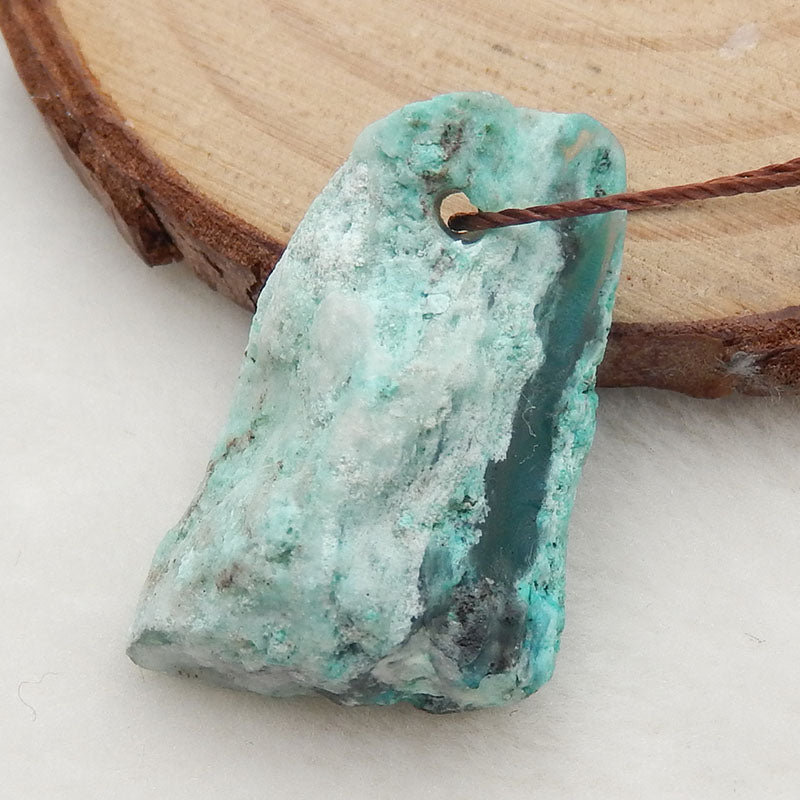 Natural Raw Gemstone Blue Opal Drilled Pendant Stone, 26x18x9mm, 3.9g