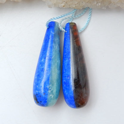 Amazonite, Red River Jasper, Lapis Lazuli and Labradorite Glued Gemstone Earrings Pair, 30x9mm, 7.4g - MyGemGarden