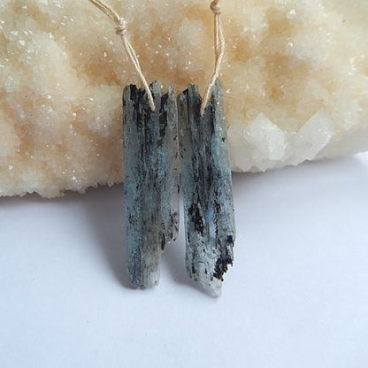 Natural Stone Blue Kyanite Gemstone Fashion Earrings Pair 43x12x3mm 6.3g - MyGemGarden