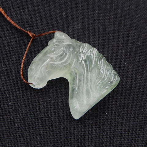 Natural Fluorite Carved horse head Pendant Bead 33X25X9mm, 16.8g