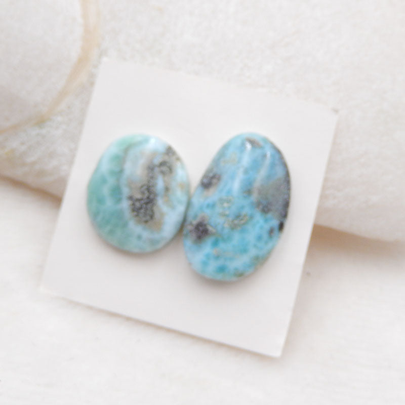 Natural Larimar Cabochons Paired 19x17x5mm, 24x15x5mm, 6.3g