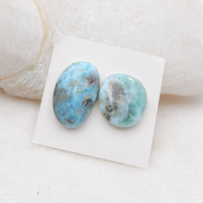 Natural Larimar Cabochons Paired 19x17x5mm, 24x15x5mm, 6.3g