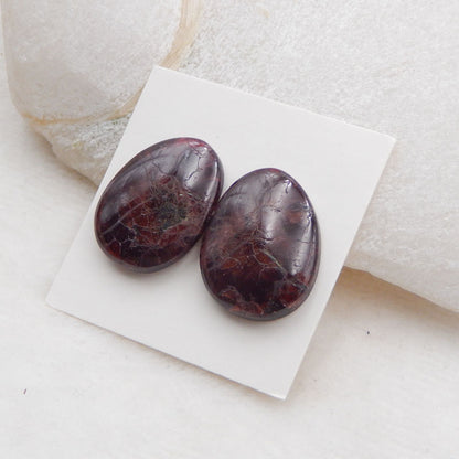 Natural Garnet Cabochons Paired 21x17x6mm, 10.6g