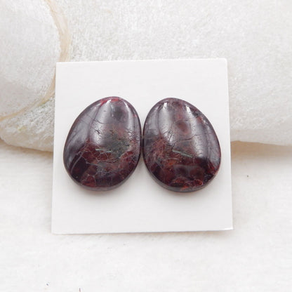 Natural Garnet Cabochons Paired 21x17x6mm, 10.6g