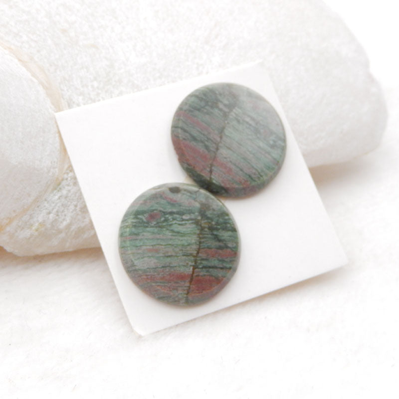 Natural Green Strip Jasper Cabochons Paired 21X3mm, 5.6g