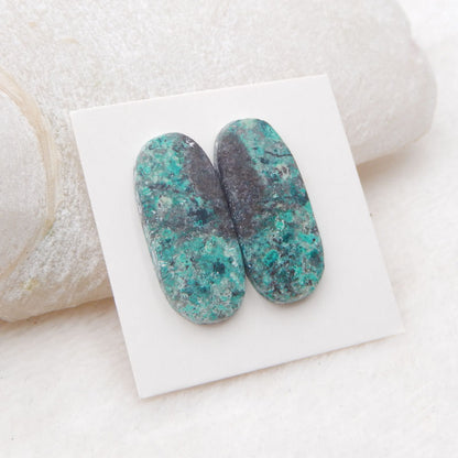 Natural Chrysocolla Cabochons Paired 26X11X4mm, 5.2g