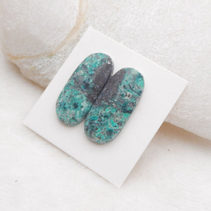 Natural Chrysocolla Cabochons Paired 26X11X4mm, 5.2g