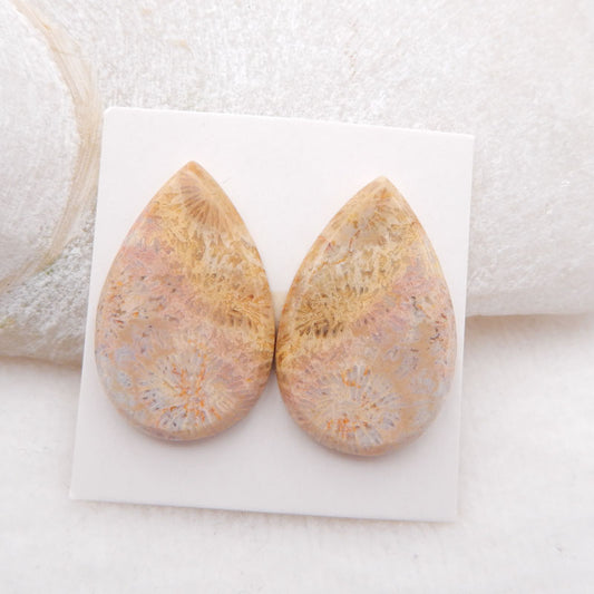 Natural Indonesian Coral Cabochons Paired 28x18x3mm, 6.4g