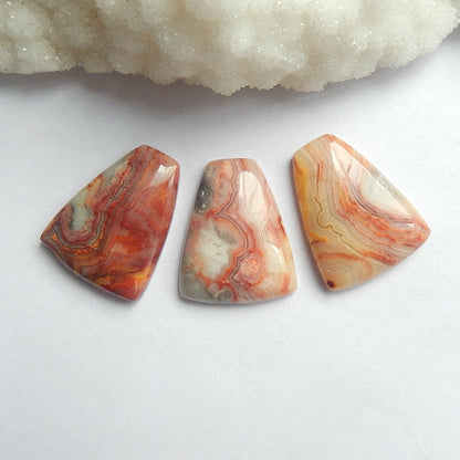 3 pcs Crazy Lace Agate  Cabochon Pairs 28x22x5mm,15.5g - MyGemGarden