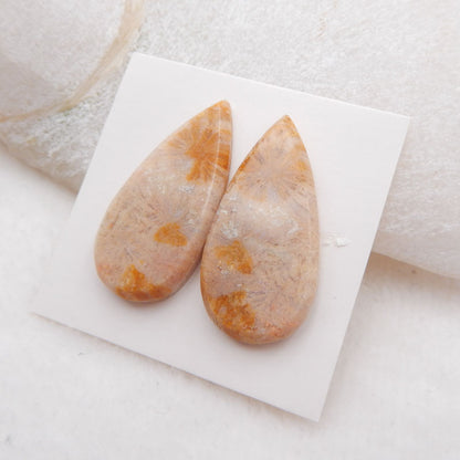 Natural Indonesian Coral Cabochons Paired 29X14X3mm, 5.3g