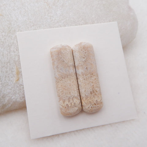 Natural Indonesian Coral Cabochons Paired 26x8x4mm, 4.0g