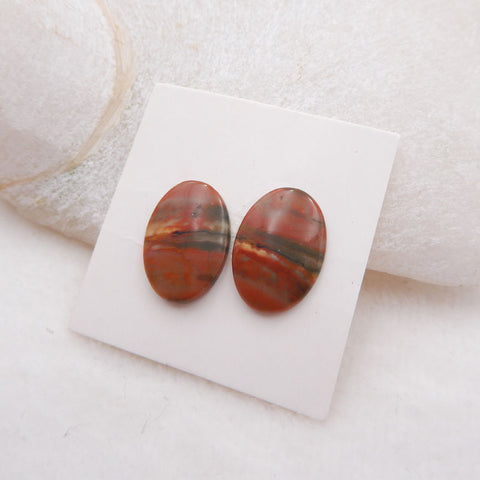 Natural Red Creek Jasper Cabochons Paired 17X11X3mm, 2.4g
