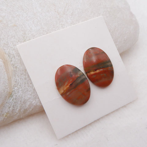 Natural Red Creek Jasper Cabochons Paired 17X11X3mm, 2.4g