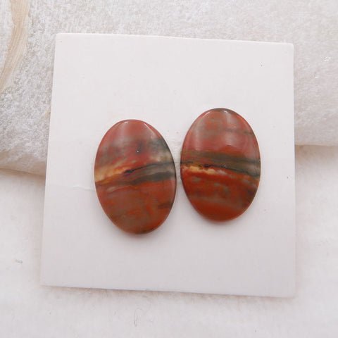 Natural Red Creek Jasper Cabochons Paired 17X11X3mm, 2.4g