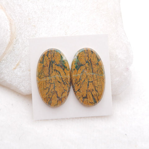 Natural Green Opal Cabochons Paired 28X16X3mm, 7.1g