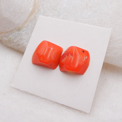 Natural Red Coral Cabochons Paired 14X11X5mm, 3.7g