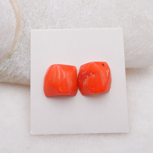 Natural Red Coral Cabochons Paired 14X11X5mm, 3.7g