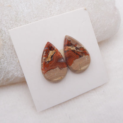 Natural Crazy Lace Agate Cabochons Paired 19x12x3mm, 2.2g