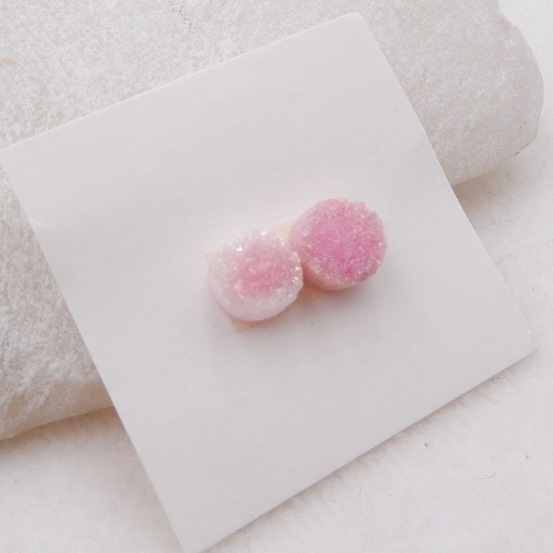 Natural Raw Pink Crystal Cabochons Paired 8x8x6mm, 2.0g