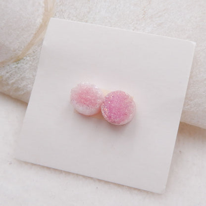 Natural Raw Pink Crystal Cabochons Paired 8x8x6mm, 2.0g