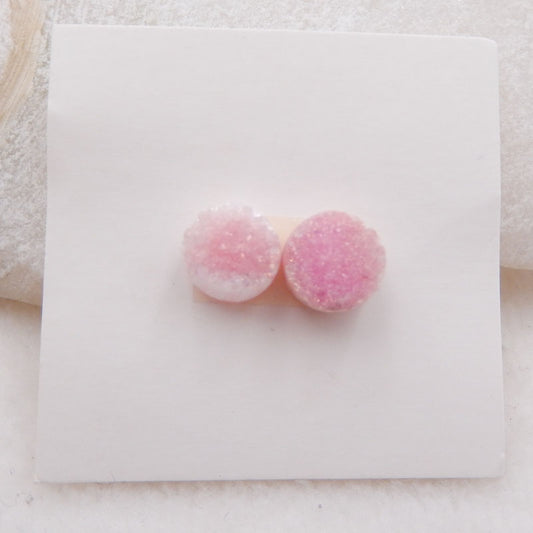 高品质生粉红色水晶 10 毫米圆形凸圆形一对，8x8x6 毫米，2.0 克