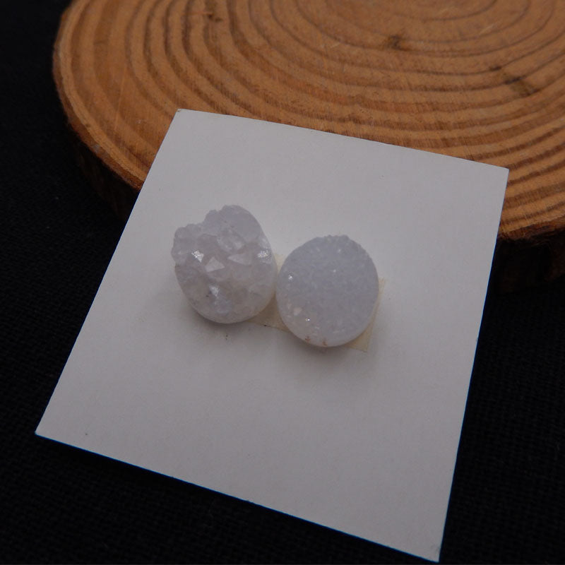 Natural Raw White Crystal Cabochons Paired 10X10X7mm, 2.7g