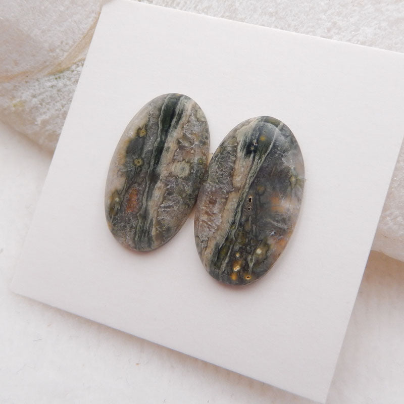 Natural Ocean Jasper Cabochons Paired 19x11x3mm, 2.8g